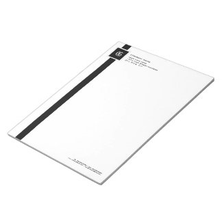 Professional Black & White Stripe Monogram 11" x 8 Notepad