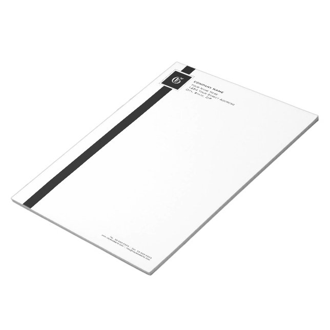 Professional Black & White Stripe Monogram 11" x 8 Notepad (Angled)