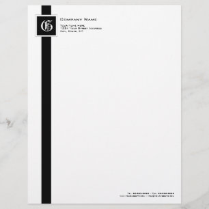 Professional Black & White Stripe Monogram Letterhead