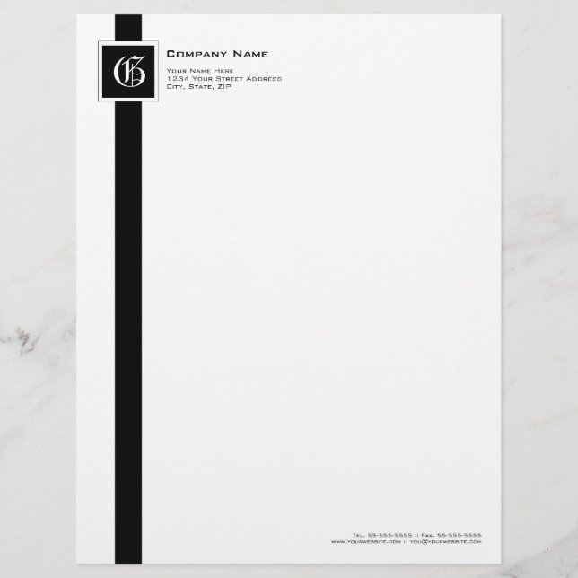 Professional Black & White Stripe Monogram Letterhead (Front)