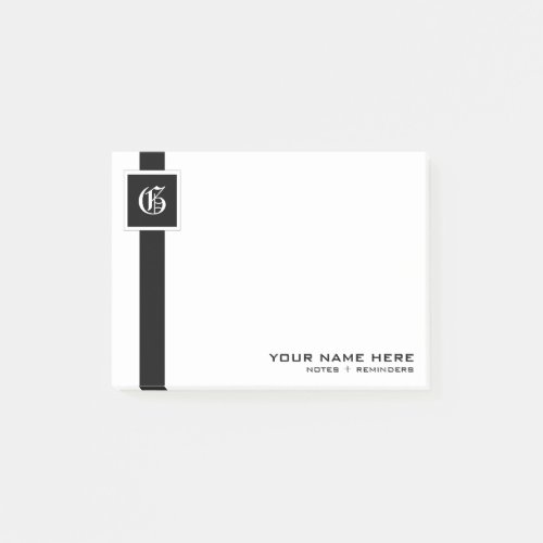 Professional Black  White Stripe Monogram Post_it Notes