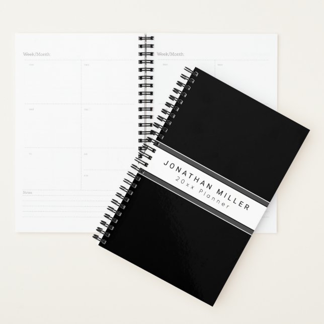 Professional Black & White Stripe | Name & Year Planner (Display)