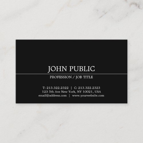 Professional Black White Stylish Plain Modern Business Card