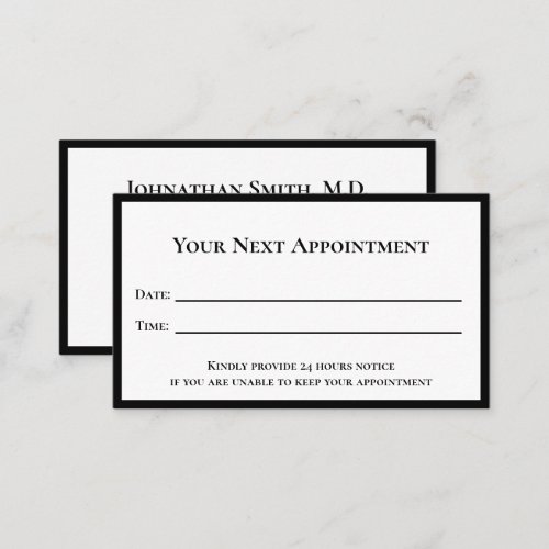Professional Black White Template Doctors Office Appointment Card