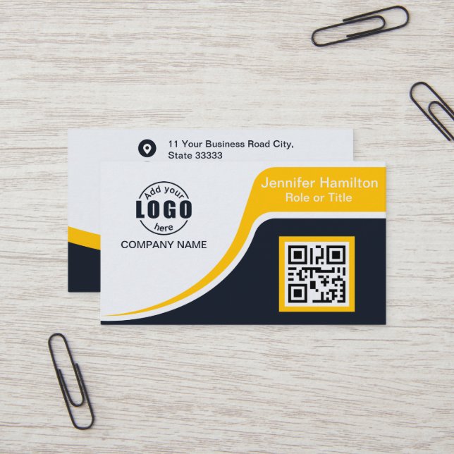 Professional Black Yellow add your Logo QR Code Bu Business Card (Front/Back In Situ)