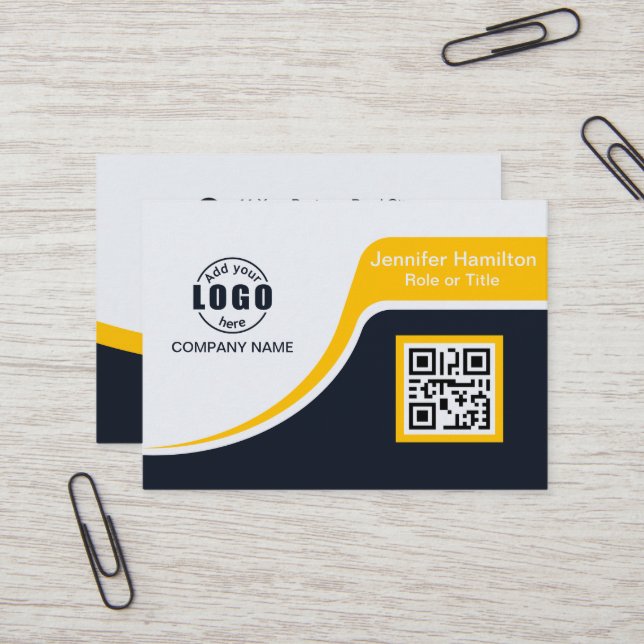 Professional Black Yellow add your Logo QR Code Bu Business Card (Front/Back In Situ)