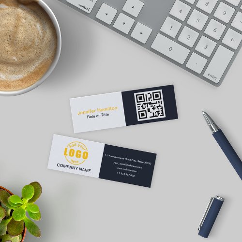 Professional Black Yellow add your Logo QR Code Mini Business Card