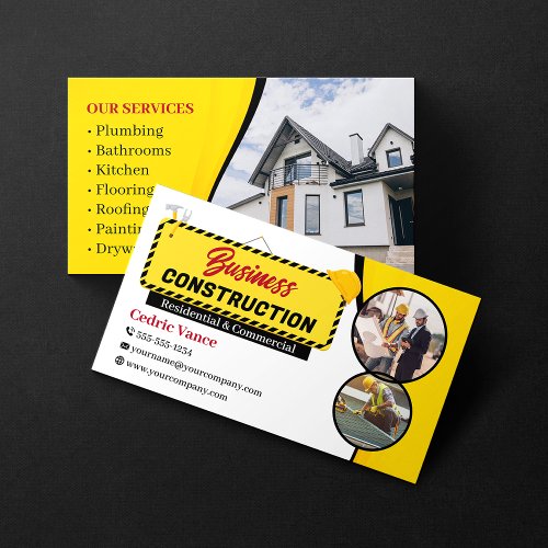 Professional Black  Yellow Building Construction Business Card
