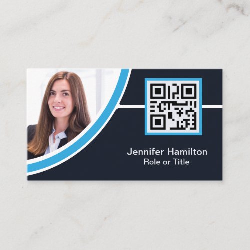 Professional Blue add your Logo QR Code Photo Business Card