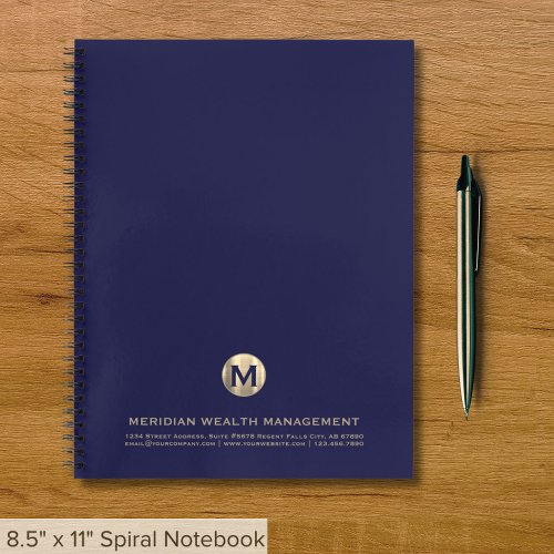 Professional Blue and Gold Business Monogram Notebook