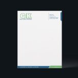 Professional Blue and Green Letterhead<br><div class="desc">© 2014 Socialite Designs. Green (#6AB564) and dark blue (#004B7F) color letterhead design elements create an elegant, yet modern, business letterhead design. We have included initials (monogram) for you to create your own personalized logo. All design elements can be moved, resized, rotated or deleted to suit your requirements. By customizing,...</div>