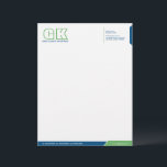 Professional Blue and Green Letterhead<br><div class="desc">© 2014 Socialite Designs. Green (#6AB564) and dark blue (#004B7F) color letterhead design elements create an elegant, yet modern, business letterhead design. We have included initials (monogram) for you to create your own personalized logo. All design elements can be moved, resized, rotated or deleted to suit your requirements. By customizing,...</div>