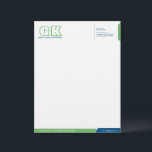 Professional Blue and Green Letterhead<br><div class="desc">© 2014 Socialite Designs. Green (#6AB564) and dark blue (#004B7F) color letterhead design elements create an elegant, yet modern, business letterhead design. We have included initials (monogram) for you to create your own personalized logo. All design elements can be moved, resized, rotated or deleted to suit your requirements. By customizing,...</div>