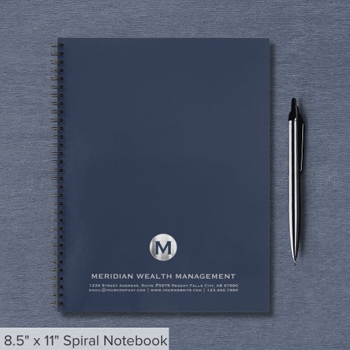 Professional Blue and Silver Business Monogram Notebook