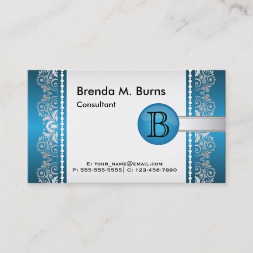 Professional Blue and Silver Lace Design Business Card