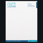 Professional Blue and Teal Letterhead<br><div class="desc">© Socialite Designs. Teal blue (#01A9CD) and dark blue (#004B7F) color letterhead design elements create an elegant, yet modern, business letterhead design. We have included initials (monogram) for you to create your own personalized logo. All design elements can be moved, resized, rotated or deleted to suit your requirements. By customizing,...</div>