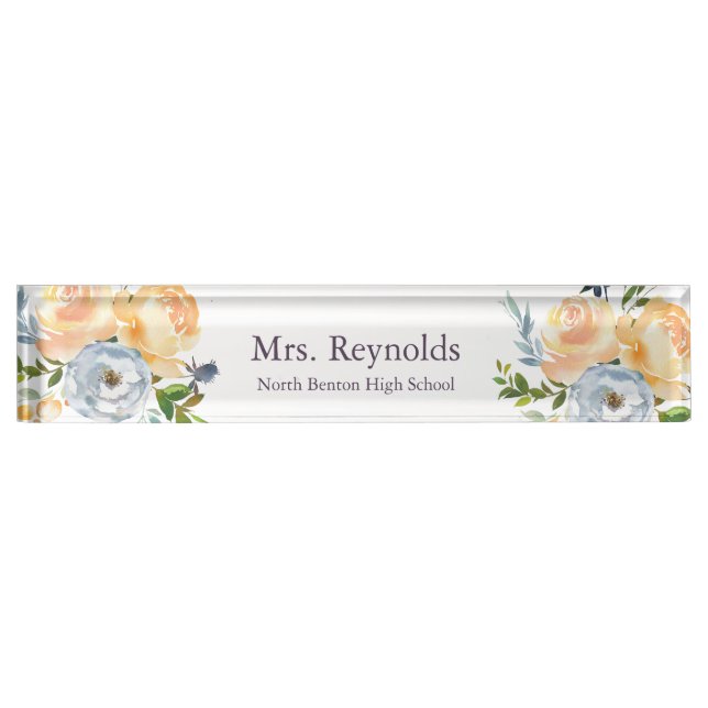 Professional Blue and Yellow Teacher Desk Name Plate (Front)