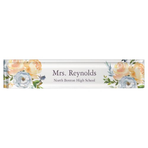 Professional Blue and Yellow Teacher Desk Name Plate