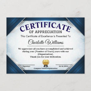Professional Blue Appreciation Certificate