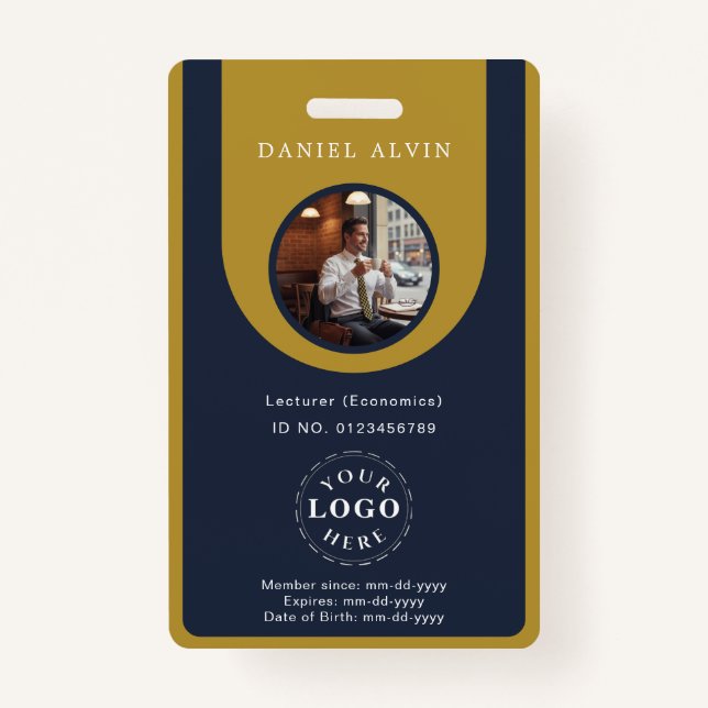 Professional Blue Brown Staff Identification ID Badge (Front)