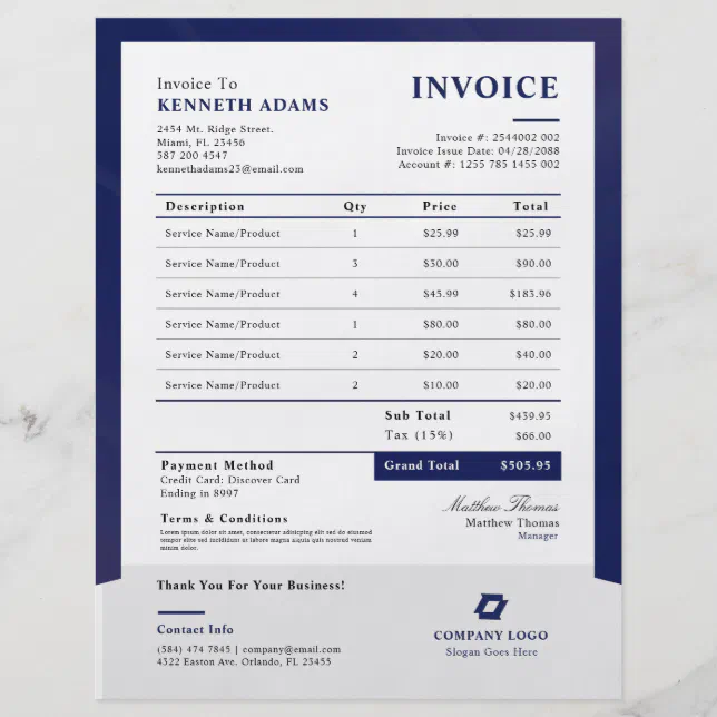 Professional Blue Business Invoice Sales Form Flyer Zazzle 0619