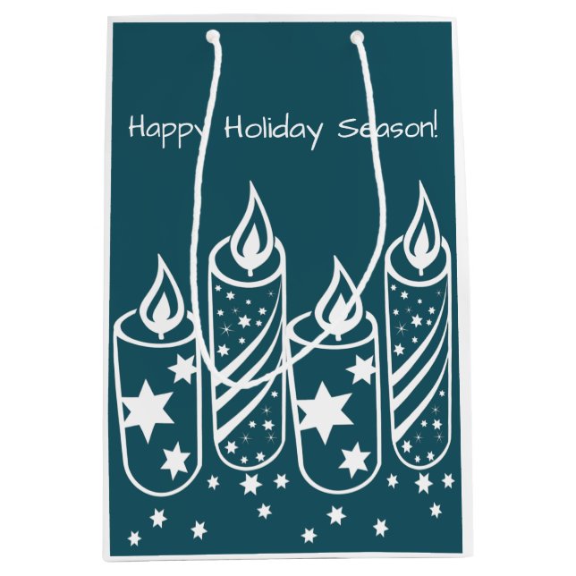 Professional Blue Candles Happy Holiday Season Medium Gift Bag (Front)