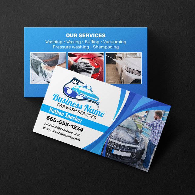 Professional Blue Car Wash Pressure Washing Business Card (Creator Uploaded)