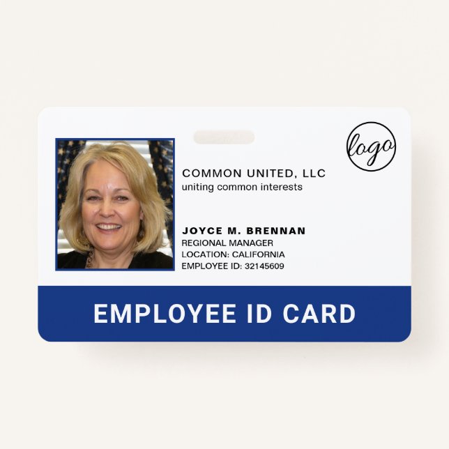 Professional Blue Company Logo Employee Photo ID Badge (Front)