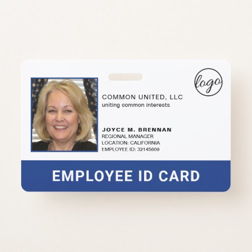 Professional Blue Company Logo Employee Photo ID Badge