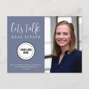 Professional Blue Contact Info Photo Real Estate  Postcard