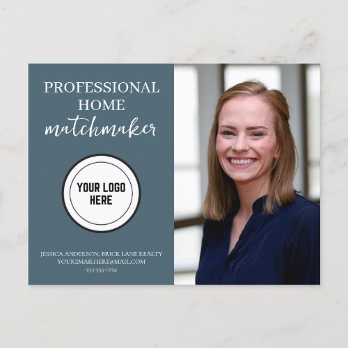 Professional Blue Contact Info Photo Real Estate  Postcard
