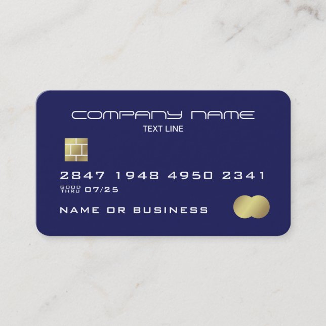 Professional Blue Faux Credit Card Business Card (Front)