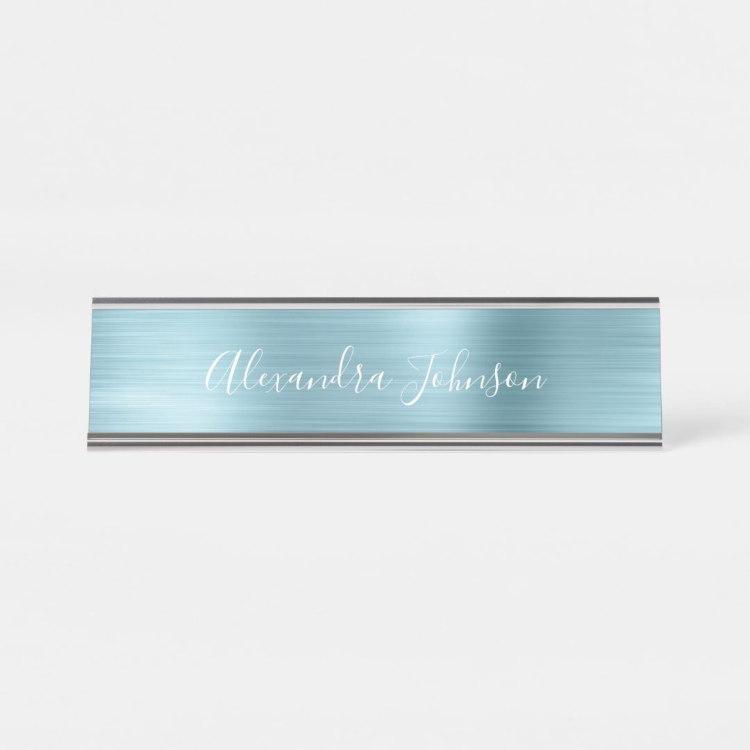 Professional Blue Foil Modern Desk Name Plate | Zazzle