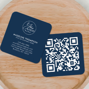 Professional Blue Generic Company Logo QR Code Square Business Card