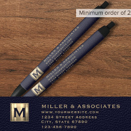 Professional Blue Gold Initial Logo Black Ink Pen