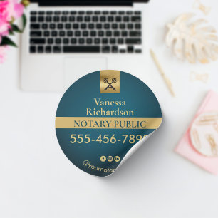 Professional Blue & Gold Notary Marketing Classic Round Sticker