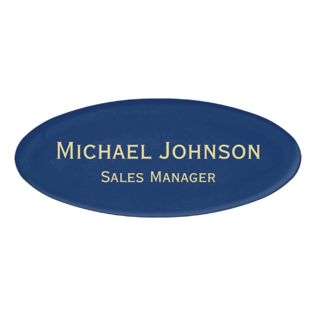 Professional Blue Gold Office Business Magnetic Name Tag (Front)
