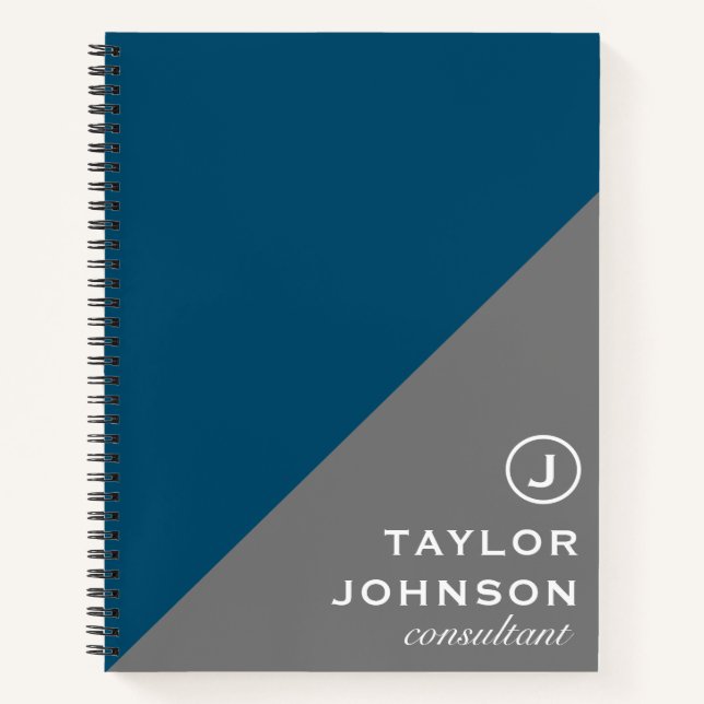 Professional Blue & Grey simple Monogrammed  Notebook (Front)