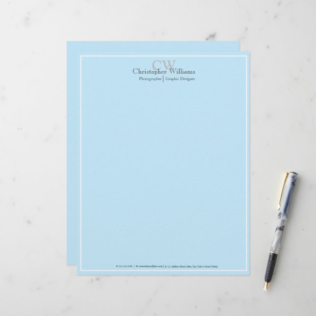 Professional Blue Minimalist Letterhead (Front/Back In Situ)