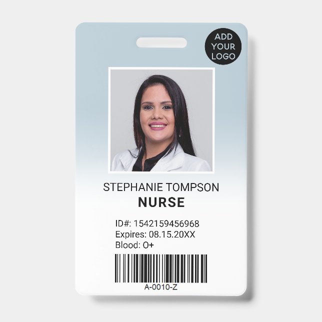 Professional blue ombre nurse photo logo code badge (Front)