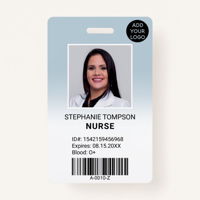 Professional blue ombre nurse photo logo code badge (Front)