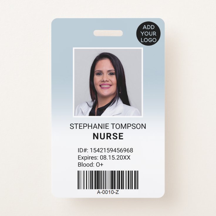 Professional blue ombre nurse photo logo code badge | Zazzle