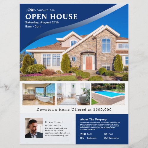 Professional Blue Open House Real Estate Flyer