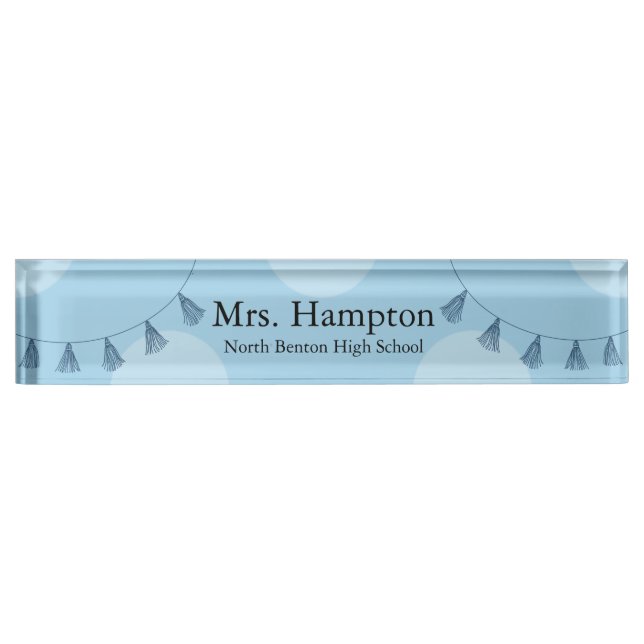Professional Blue Polka Dot Teacher Desk Name Plate (Front)
