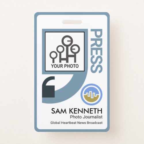 Professional Blue Quotation Marks Press Reporter Badge