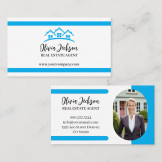 Professional Blue Real Estate Agent Photo Business Card