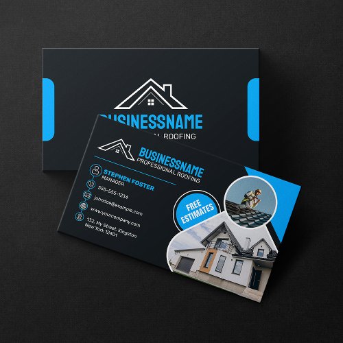 Professional Blue Roofing Real Estates Shingles Business Card