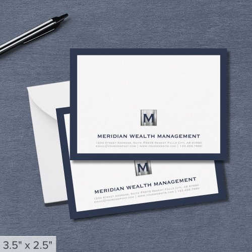 Professional Blue Silver Monogram Branded Note Card