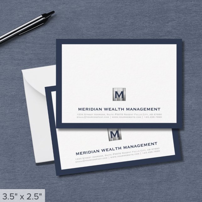 Professional Blue Silver Monogram Branded Note Card (Creator Uploaded)