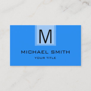 Professional Blue Solid Color Monogram Business Card